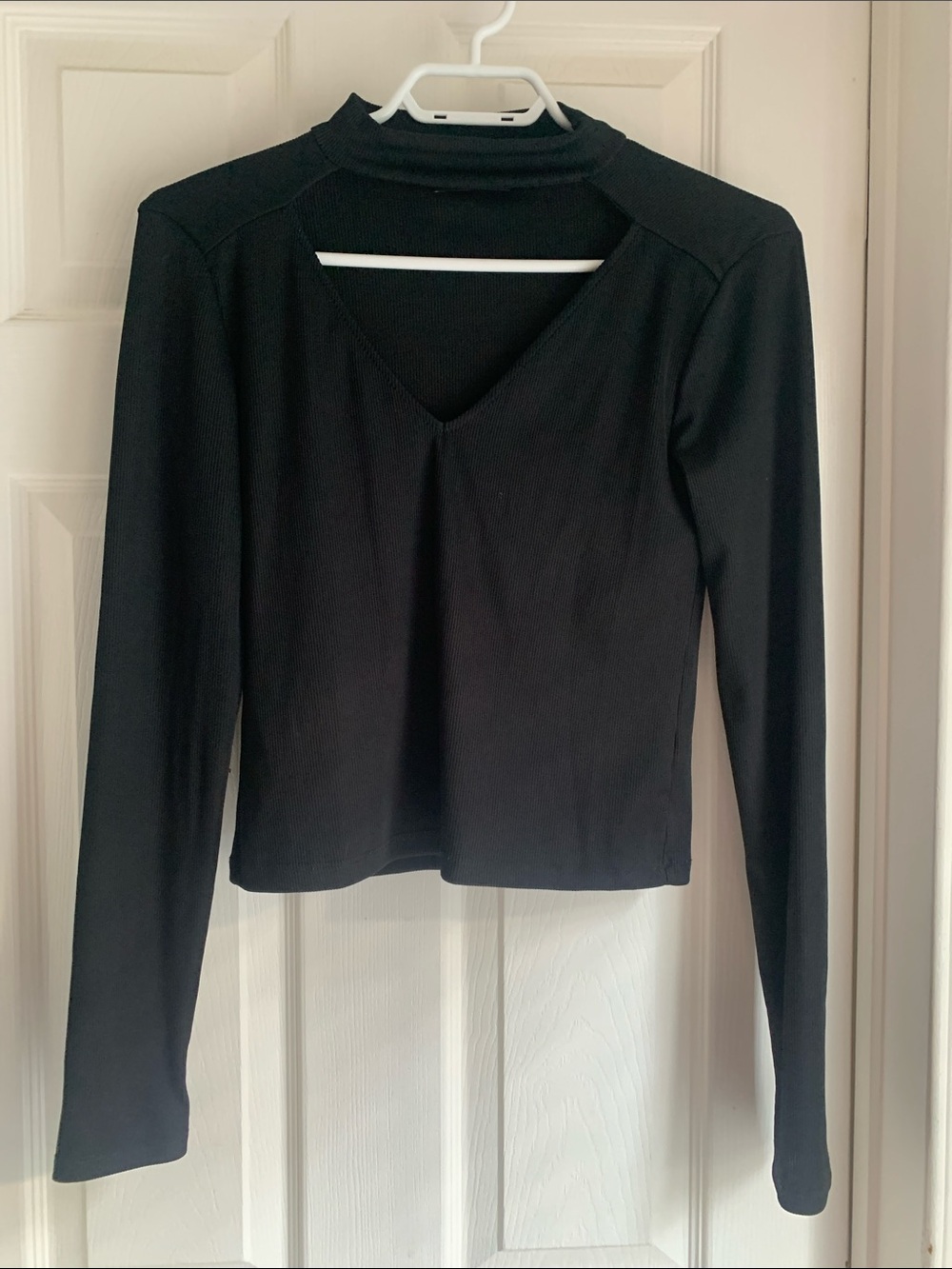 Zara Black Long-Sleeve Mock Neck Top with V-Cut